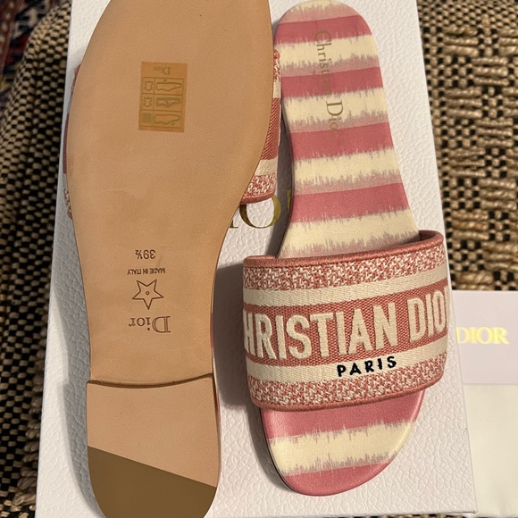 Never Worn DIOR D-Way D-Stripes Cotton Embroidery Slide Sandals, size 39.5 - Picture 3 of 7